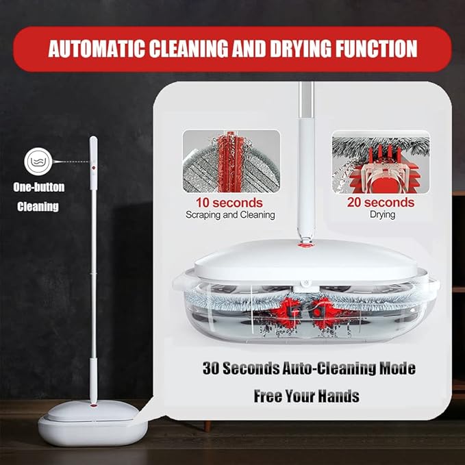 Cordless Electric Spin Mop Power Mop with 4 Floor Scrubber Pads/Automatic Cleaning Bucket/Water SprayerLightweight &amp RechargeableSuitable for Wooden Marble Tile Hardwood Floor.
