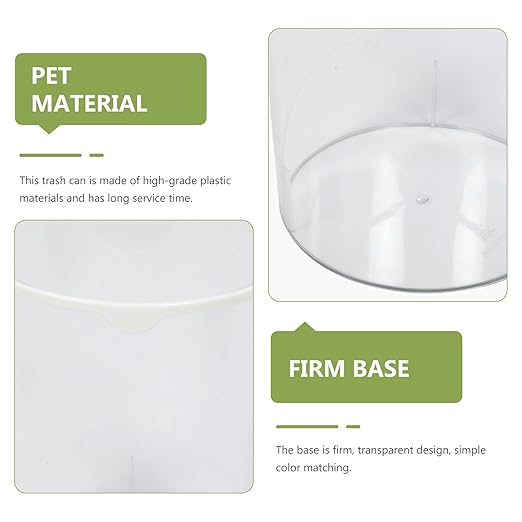NUOBESTY Transparent Round Trash Bin Large Capacity Household Storage Container Lightweight Plastic Waste Basket for Home Office Kitchen with Simple Elegant Design