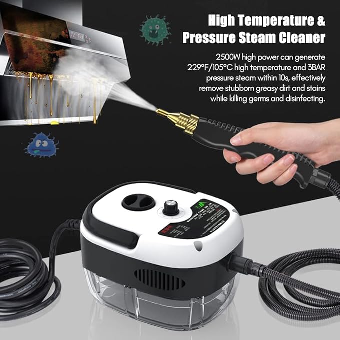 2500W Portable Handheld Steam Cleaner High Temperature Pressurized Steam Cleaning Machine with Brush Heads for Kitchen Furniture Bathroom Car