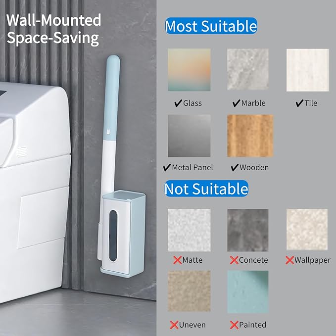 2-in-1 Toilet Cleaning Kit: Disposable Toilet Brush with 24 Refills &amp Pumice Stone Scrubber with 4 Stones Wall Mounted Holder No-Touch Cleaning for Toilets Sink
