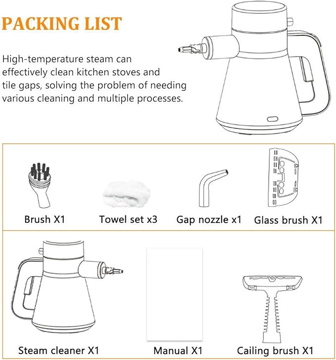Steam Cleaner Natural Steam Cleaner Natural Multi-Surface Handheld Steam Cleaner 1000w Powerful 3.5 Bar High Temperature Pressurized Cleaner with Lock and 8 Accessories Kit for Car Home Bedroom