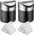 2 Pcs Desk Trash Can with Swing Lids 12 Rolls of Trash Bags 2L Brushed Stainless Steel Countertop Garbage Bin Small Wastebasket with Lid for Office Desk Coffee Table(Matte Black)