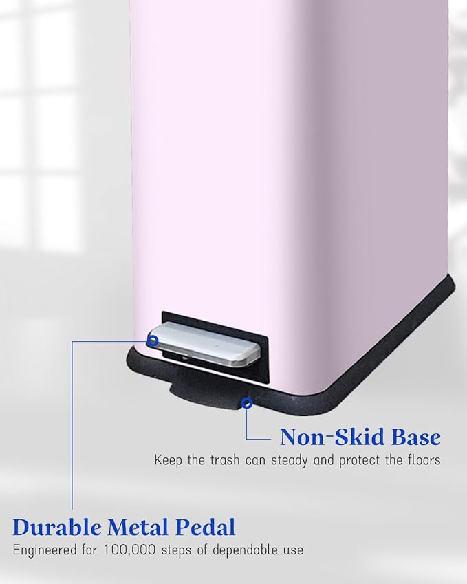 8 Gallon Step Trash Can with Soft Close Lid 30L Stainless Steel Garbage Can Fingerprint Resistant with Removal Inner Bucket Pink Trash Can for Home Kitchen Laundry Room Office Bathroom
