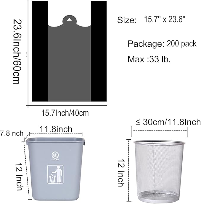 200 Counts Kitchen Garbage Bags 4 Gallon Black Trash Bags with Handles 1.8mil Thick Contractor Bags Picnic Kitchen Daily Use Bedroom Waste Bin Garbage Bags Bulk Bags