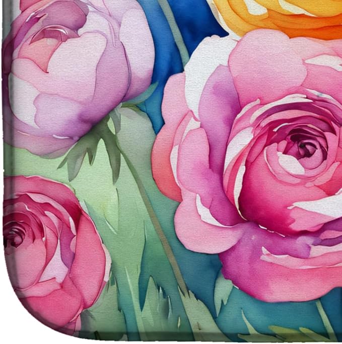 Caroline's Treasures DAC1603DDM Ranunculus in Watercolor Dish Drying Mat Absorbent Dish Drying Mat Pad for Kitchen Counter Dish Drainer Mat for Countertop 14 x 21 Multicolor