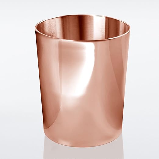 mDesign Round Metal Small 1.7 Gallon Recycle Trash Can Wastebasket Garbage Container Bin for Bathrooms Kitchen Bedroom Home Office - Durable Stainless Steel - Mirri Collection - Rose Gold