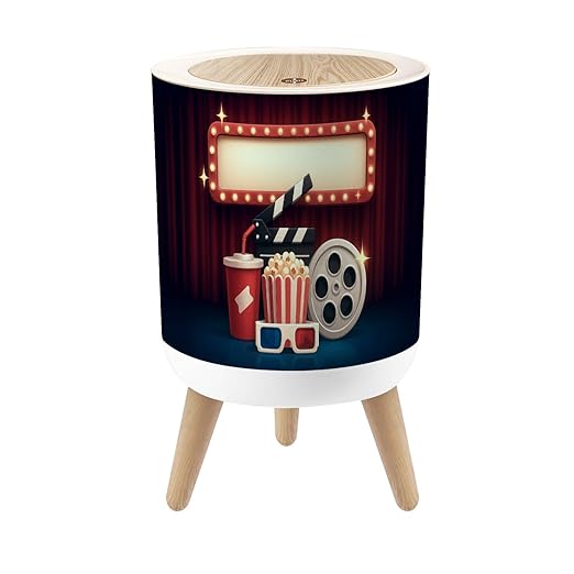 Bathroom Trash Can with Lid Cinema Theater Object red Curtain Showing Electric Frame Garbage Bin Waste Basket for Kitchen Office Bedroom Decoration Diaper Pail 1.8 Gallon