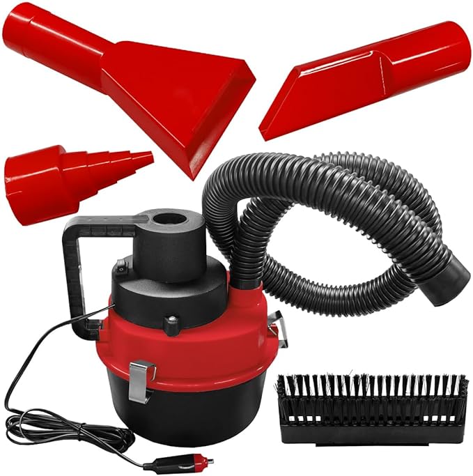 Car Vacuum Cleaner DC 12V Multi-Purpose Automotive Wet and Dry Vacuum with 3 Nozzles Portable Handheld Vehicle Interior Duster for Car Office Home Floor (Red)