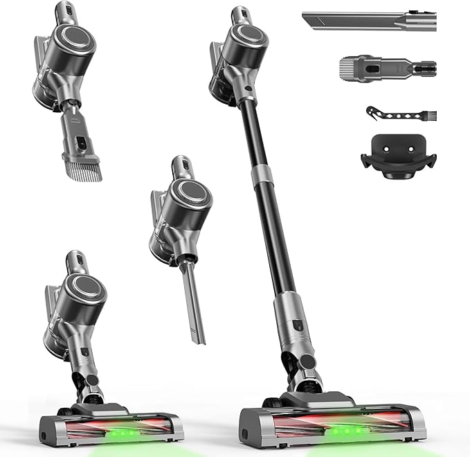 KIKETECH Cordless Vacuum Cleaner with Self-Standing Lightweight Powerful Suction VacuumLED Screen Stick Vacuum Cleaners for Home for Pet Hair Carpets Hardwood Floors (Black)