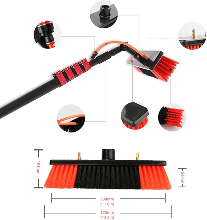 17.7Ft Window Cleaning Pole Water Fed Extendable Cleaner Window Cleaner Kit Conservatory Roof 30Cm Brush Head Extendable Window Washer
