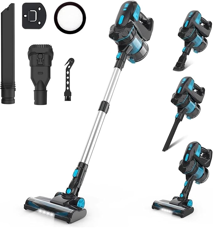 Cordless Stick Vacuum Cleaner - Compatible With INSE 20KPa Powerful Suction 6-in-1 Handheld Vacuum with 45min Runtime for Home Bed Carpet Hair(V770 BlueUS)