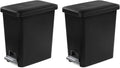Sterilite 2.7 Gallon Rectangular StepOn Wastebasket with Lid Small Plastic Trash Can for the Bathroom Bedroom or Home Office Pedal and Liner Black 2-Pack