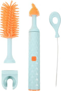 Electric Bottle Brush Set for Parents 360° Rotatable Silicone Electric Bottle Cleaner with Detachable Nipple Brush Blue 3pcs Kit for Hygiene and Travel