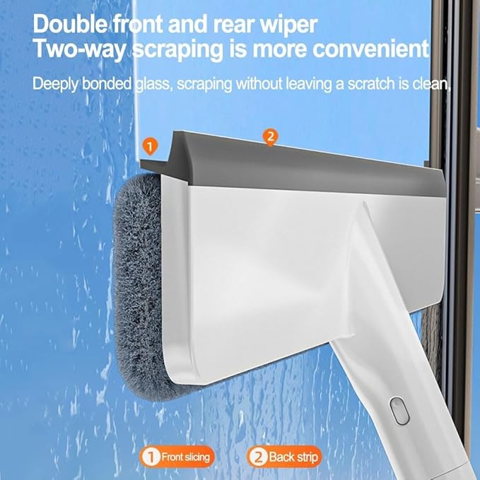 Professional Glass Cleaner Tool with Front and Back Scraping Bar Double Sided Scraper with Spray Function Telescopic Squeegee with Extendable Pole for Cleaning .45m
