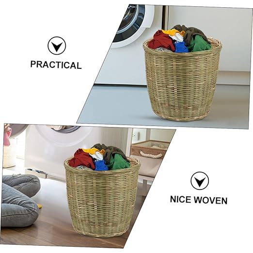 Handwoven Bamboo Storage Basket with Lid Versatile Woven Wastebasket for Kitchen Bedroom and Toy Organization Bamboo Material