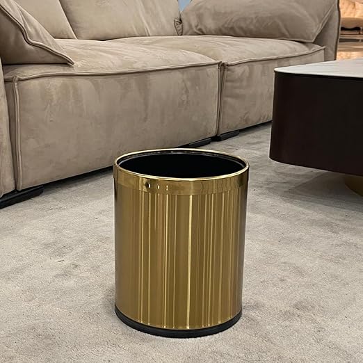 2.6Gallon/10L Brass Bathroom Trash CanBrushed Gold Bathroom Waste BasketGolden Small Garbage Can Waste Basket for BedroomOfficeStoreMetal Trash bin Without lid (Gold)