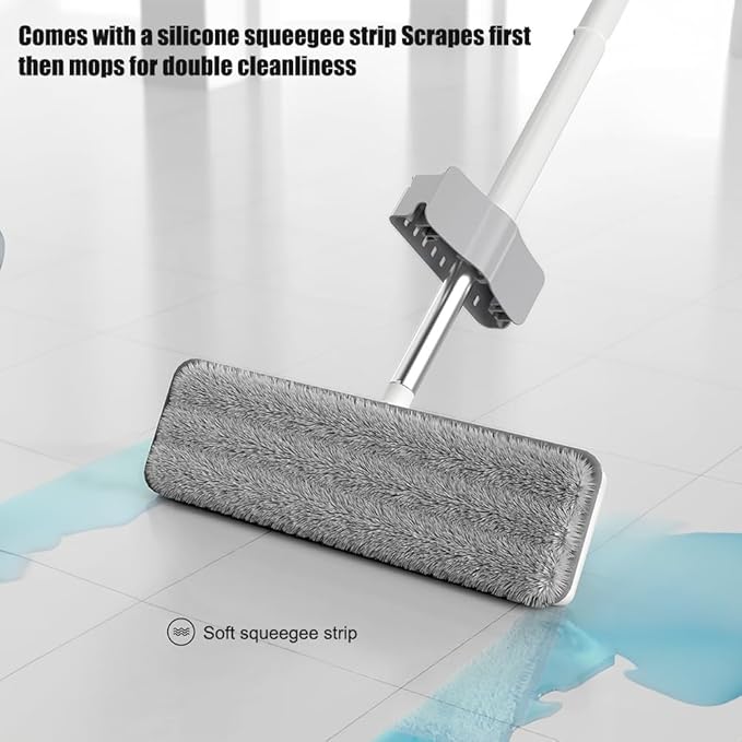 Self Wringing Flat Mop 137cm Total Height 36x11cm Bottom Plate Hands Free 360 Degree Spin Mop 2 Washable Pads Wet Dry Use for Hardwood Laminate Tile Floor