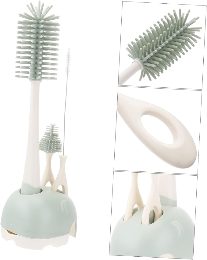 VICASKY 2pcs Silicone Bottle Cleaning Brush Set Rotating High-Temperature Resistant Flexible Bristles for Stain Removal for Milk Bottles and Water Containers Light Green