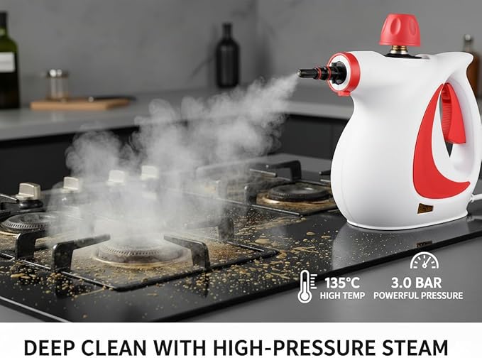 Handheld Steam Cleaner 1050W High Temperature Pressurized Steam Cleaning Machine with 9PCS Accessory Portable Multifunction Steamer for Kitchen Sofa Bathroom Car Window (US Plug)