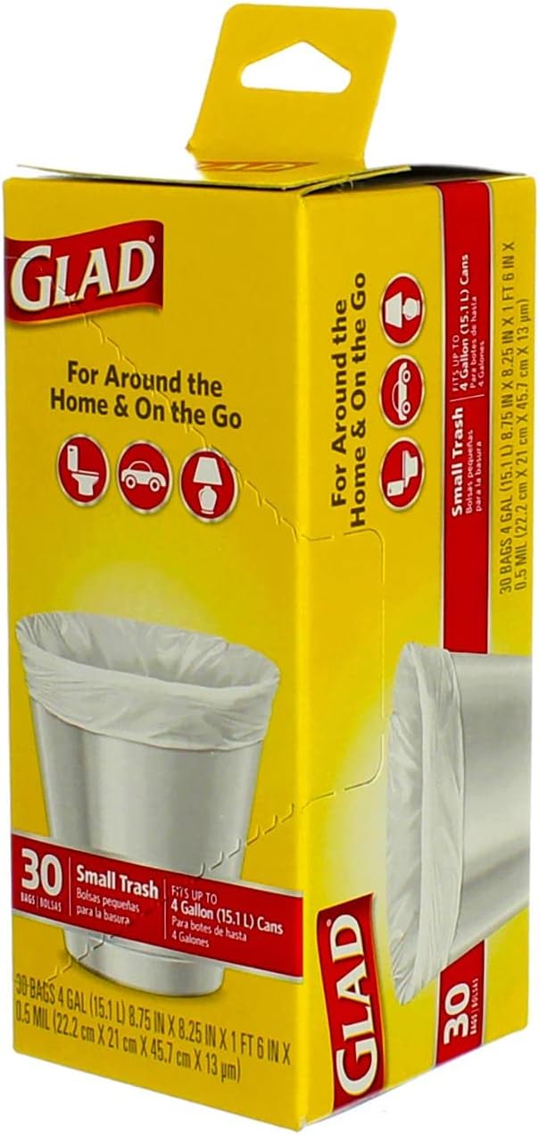 Glad Flat Top Small Garbage Bag 30 Count per Pack - 6 per case.