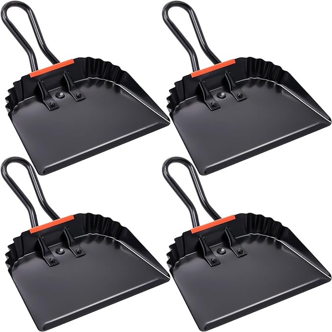 Mumufy 4 Pack Industrial Metal Dustpan 12 Heavy Duty Dust Pan with Handle Handheld Dustpan Wide Scooper Dust Debris Sweeping Tool Precision Edge Ideal for Cleaning Indoor Outdoor Surfaces(Black)