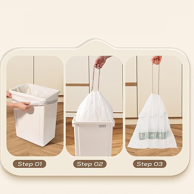 Heavy Duty Drawstring Kitchen Trash Bags 4-Micron Thick Leakproof &amp Heat-Resistant Large Capacity Garbage For Bathroom Home Use Fit Most Bins(Volume 3 roll 【 4Micron62*60 】)