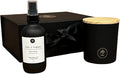 ROSBAS Gift Set Cinnamon Vanilla Scented Candle and Room Spray 7 oz Soy Wax Candle with Wooden Lid and 4 oz Spray Bottle Black Cotton Wick Air Freshener Gift Packaged Handmade in USA