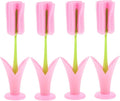 4pcs Flower Cactus Sponge with Vase Cute Baby Bottle Scrubber Dish Washing Kitchen Cup Cleaning Brush Feeding Bottle Cleaning Brush Pink
