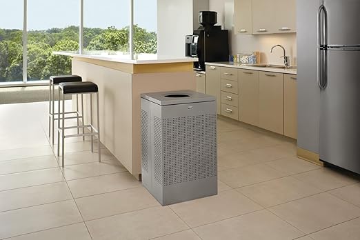 Rubbermaid Commercial Products Silhouette Square Open Top Trash Can 16 Gal Silver Metallic Indoor for Offices/Hotel Lobbies/Front Desk