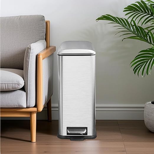8 Gallon Kitchen Trash Can Stainless Steel Step Pedal Trash Can with Inner Bucket Soft Close Lid and Stays Open for Apartments RVs Dorms Offices or Bathrooms