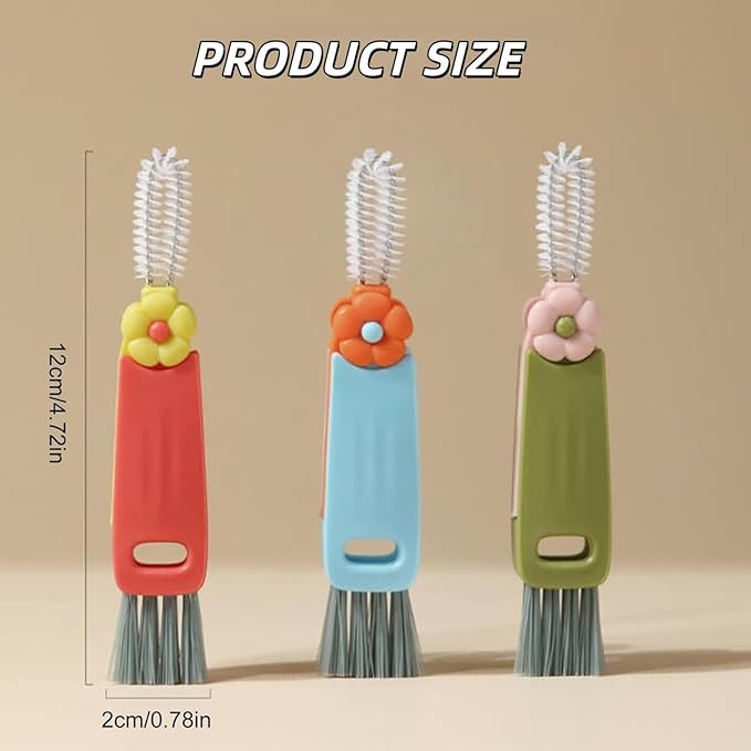 3 in 1 Cup Lid Cleaning Brush Multifunctional Bottle Brush Cleaner Home Kitchen Crevice Brush Tools for Bottle Gap Tight Spaces Cup (Green 1pcs)