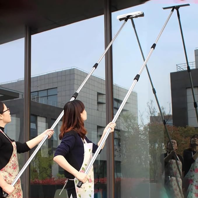 13.8-Inch High-Reach Window Wiper Set with 1.2-15M Aluminum Alloy Telescopic Cleaning Pole Professional Stainless Steel Glass Wiper Suitable for Residential/CommercialPole Length 7m