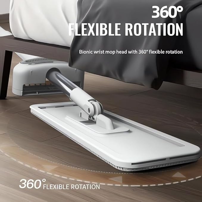 Person's Self-Washing Flat Mop - 360° Rotatable Flat Cleaning Mop Self Wringing for Wet &amp Dry Use Hands-Free Microfiber for Floor/Hardwood Cleaning 12027(with 2 Mop Pads)