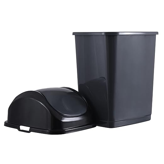 Superio Medium Trash Can with Lid 4.5 Gallon Plastic Swing Top Garbage Can Slim Waste Bin for Under Sink/Cabinet Laundry Room Kitchen Office Bedroom Bathroom College Dorm 18 Qt Grey