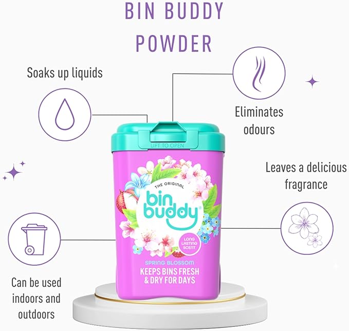 Bin Buddy Spring Blossom Pack of 2 - Leaves Your Bin Fresh and Smelling Great – Suitable for Indoor Kitchen Bathroom Compost Food Waste and Outdoor Wheelie Bins