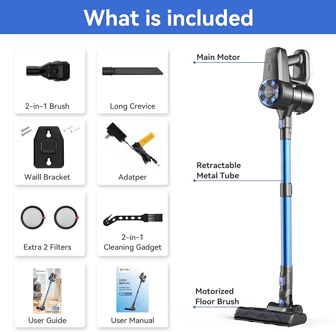 Cordless Vacuum Cleaner8-in-1 Lightweight Stick Vacuum with Powerful SuctionSelf-Standing40 Mins Max RuntimeRechargeable Vacuum Cleaners for HomeHardwood FloorCarpetPet Hair (Charcoal)