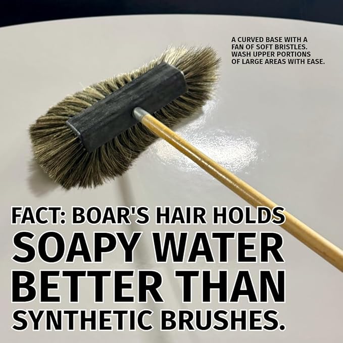 Montana Original Tri-Angle Boar’s Hair Car Wash Brush | Soft Scratch-Free Cleaning | Telescopic Handle for Large Vehicles | MB-1800-H