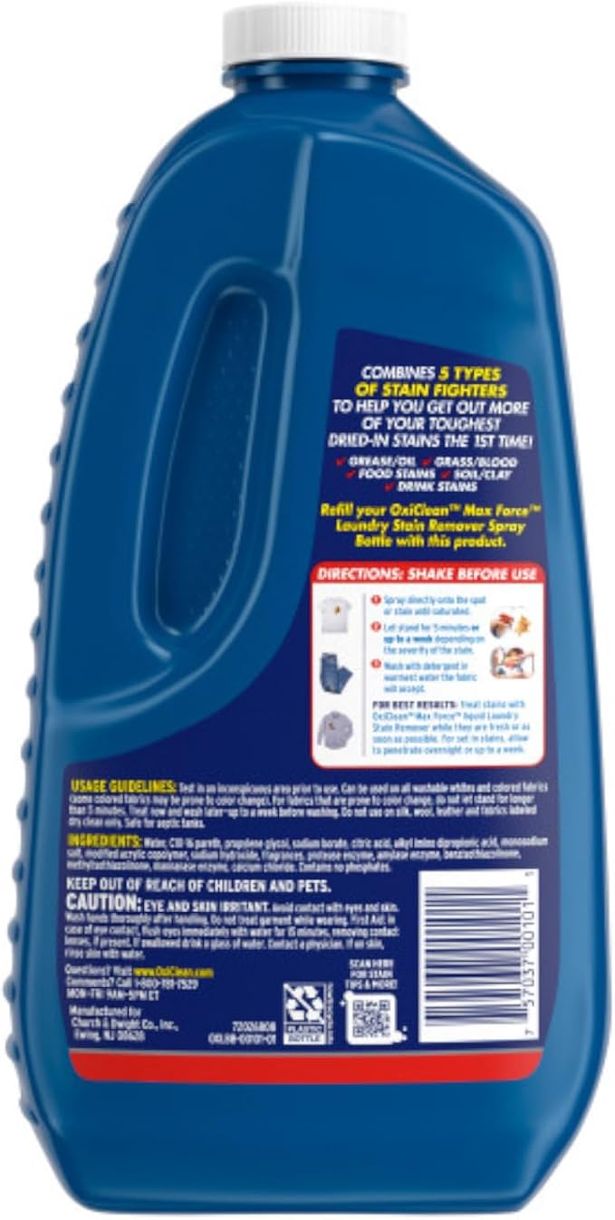 OxiClean Max Force Laundry Stain Remover Spray 12 fl oz + 48 Fl Oz Refill Bottle Kit 60 Fl Oz Total