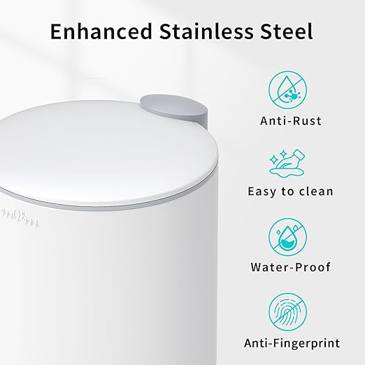 mVm Kitchen Trash Can5.3 Gallon/20 Lliter Step Round Trash Can with Lid and Foot PedalAnti-FingerprintSoft-Close.Stainless Steel Garbage Can for BathroomBedroomOfficeLiving Room (Matte White)