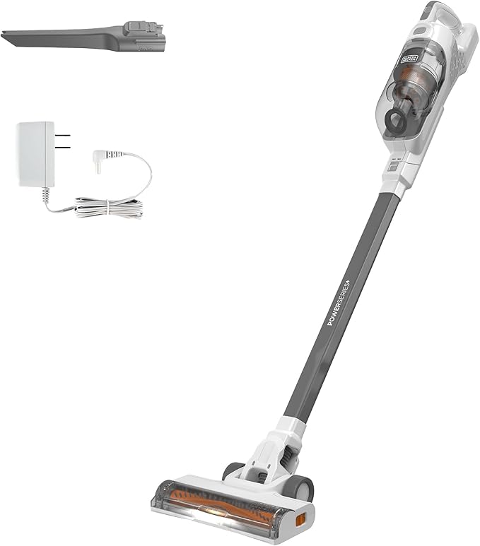 BLACK+DECKER POWERSERIES+ 20V MAX Cordless Stick Vacuum Cleaner with LED Floor Lights Bagless Lightweight Cordless Vacuum Cleaners for Home Up to 44 Minutes Powerful Suction Gray (BHFEA520J)