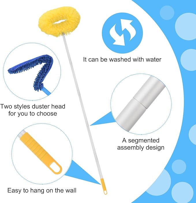 PATIKIL Ceiling Fan Cleaner Duster 12.9 to 59 2 in 1 Microfiber Duster Extendable Handle Fan Blade Cleaning Tool Removable Washable for Furniture Blind Yellow