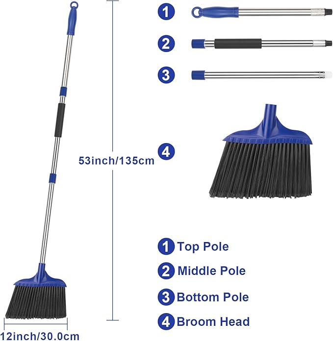 Kefanta 4 Pack Heavy Duty Broom Indoor/Outdoor Commercial Brooms Angle Broom 53 inches for Courtyard Garage Restaurant Lobby Patio Shop Home Kitchen Office Floor