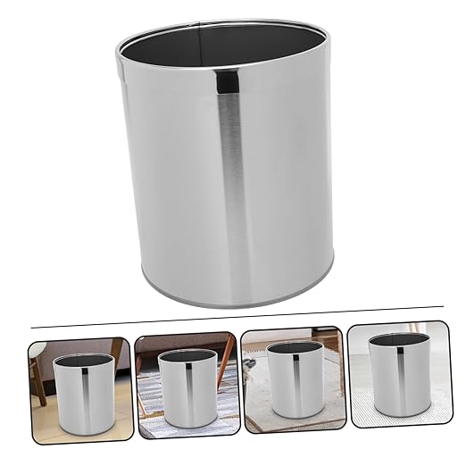 1pc Round Stainless Steel Wastebasket for Bathroom Kitchen and Office Versatile Garbage Bin Opening for Convenient Use Space-Saving Design