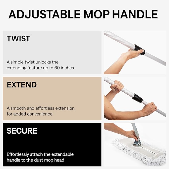 Commercial Dust Mop – 24 Inch Floor Sweeper for Hardwood Reusable Cotton Mop Head Extendable Handle Dry Mop for Floor Cleaning &amp Janitorial Supplies
