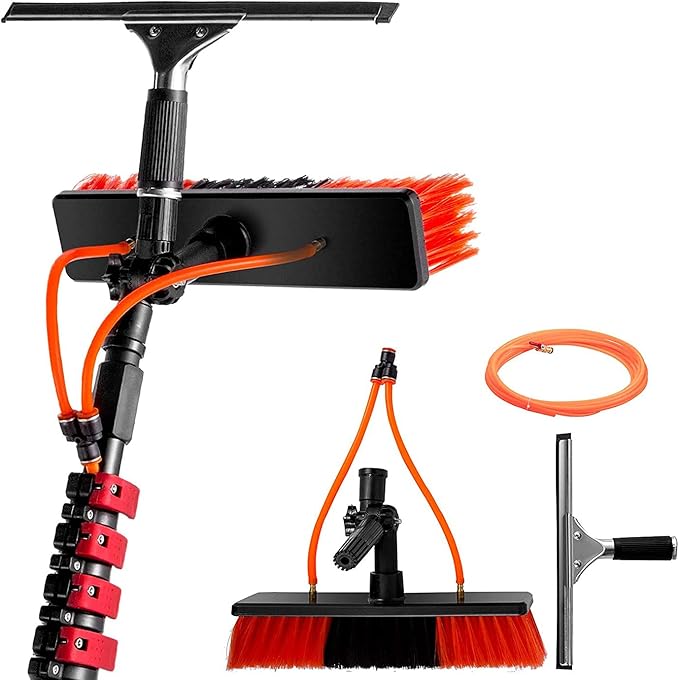 11M/36Ft Window Cleaner KitHigh Altitude Glass Window Cleaning BrushWater Fed Pole Kit Water Fed Brush W/Squeegee Water Fed Cleaning3-in-1 Aluminum Outdoor Window Cleaner Solar