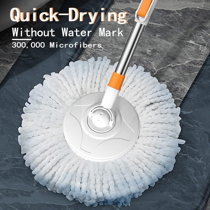 Spin Mop Bucket with Wringer System Extended Mop Handle 61Mop and Bucket for Floors Cleaning with 5 Replacement Head Refill 1 Cleaning Brush Head