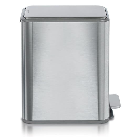 Glad Slim Bathroom Trash Can - Small Garbage Pail with Soft Close Lid &amp Step Foot Pedal | Narrow Stainless Steel Waste Basket with Removable Inner Bucket 2.6 Gallon