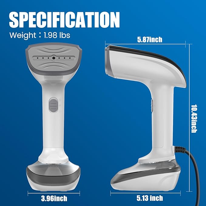 Powerful Handheld Fabric Steamer - 1800W with Fast Ceramic Heat-Up Plate 2-in-1 Ironing &amp Wrinkle Remover Steam Nozzle Lint Brush - White for US 120V Only
