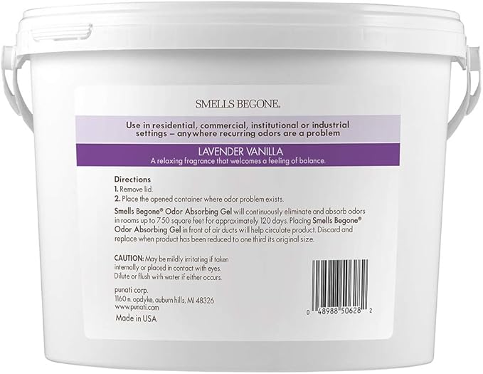 SMELLS BEGONE 1-Gallon Gel Odor Eliminator – High-Capacity Long-Lasting Absorber for Large Basements Garages Workshops &amp Commercial Areas – Remove Tough Odors with Essential Oils (Lavender Vani
