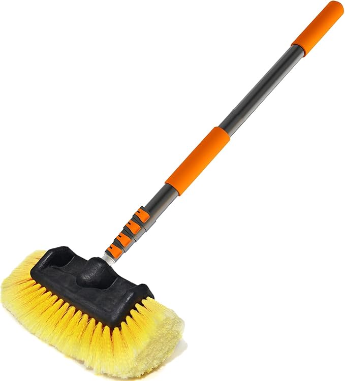 16FT Car Wash Brush with Long Handle Car Cleaning Brush with 12 Inch Soft Bristle Solar Panels Cleaner with Telescoping Pole for RV Truck Boat House Siding